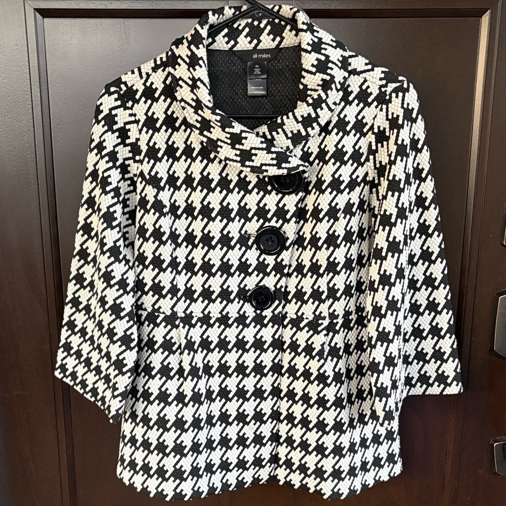 EUC Ali Miles Houndstooth A-Line Jacket Top Black White Petite Small - Picture 2 of 8